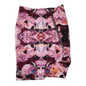 Nicholas Purple Pencil Skirt Pink Floral Slant Zipper 4